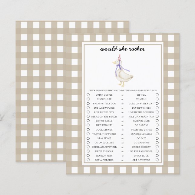Gås Vill Hon Hellre Baby Shower Lek (Fram/baksida)