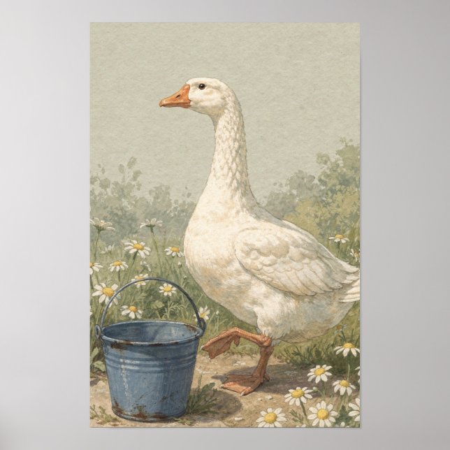 Gås Whimsical Farm Fauna Konsttryck Poster (Framsidan)