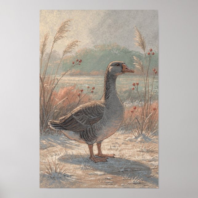 Gås Whimsical Farm Fauna Konsttryck Poster (Framsidan)
