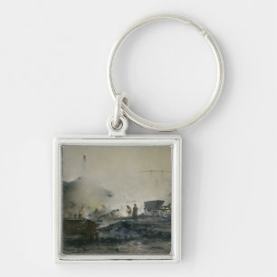 Gasafabriken på Courcelles, 1884 Fyrkantig Silverfärgad Nyckelring