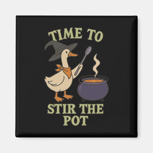 Gåse Witch Halloween-tid för att röra om i Pot Cau Magnet (Framsidan)