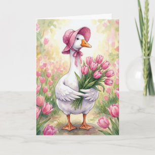Gåsemor med rosa tulpaner kort
