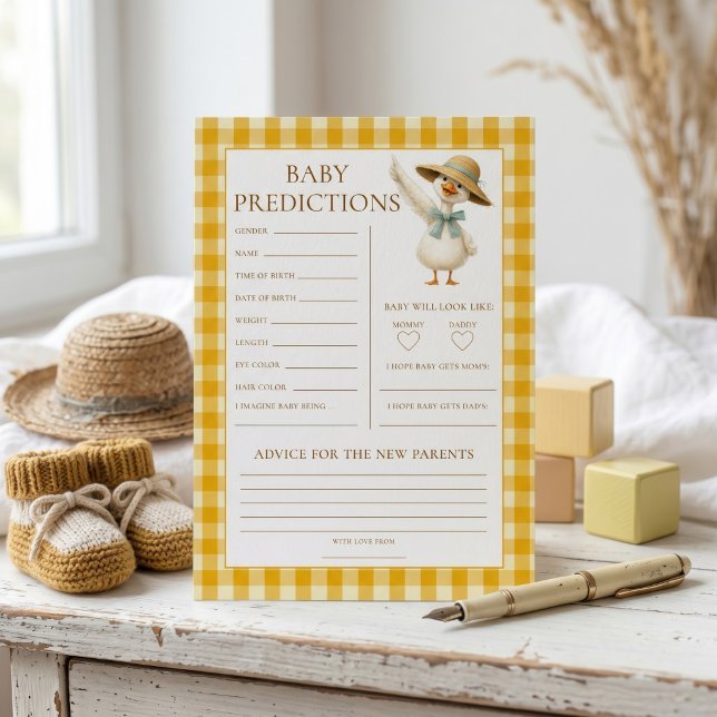 Gåsförutsägelser Gul Gingham Baby Shower-kort Inbjudningar (Skapare uppladdad)