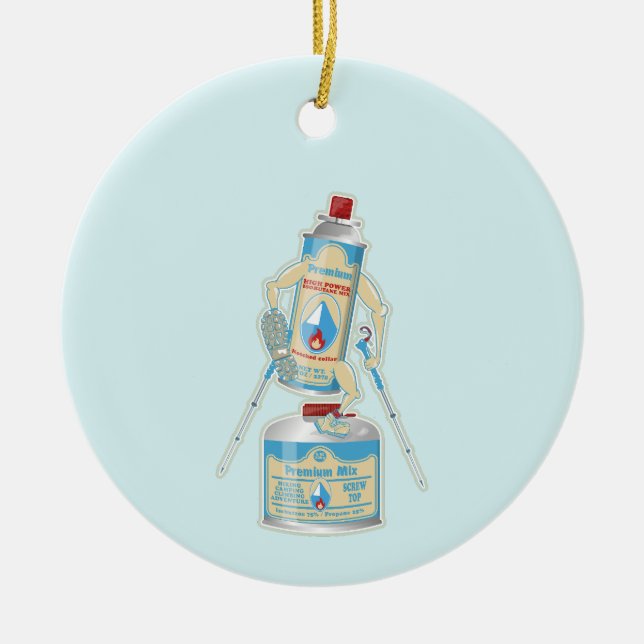 Gaskanister från lägervallning rolig vandring julgransprydnad keramik (Framsidan)