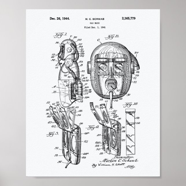 Gasmask 1944 Patent Art White Papper Poster (Framsidan)