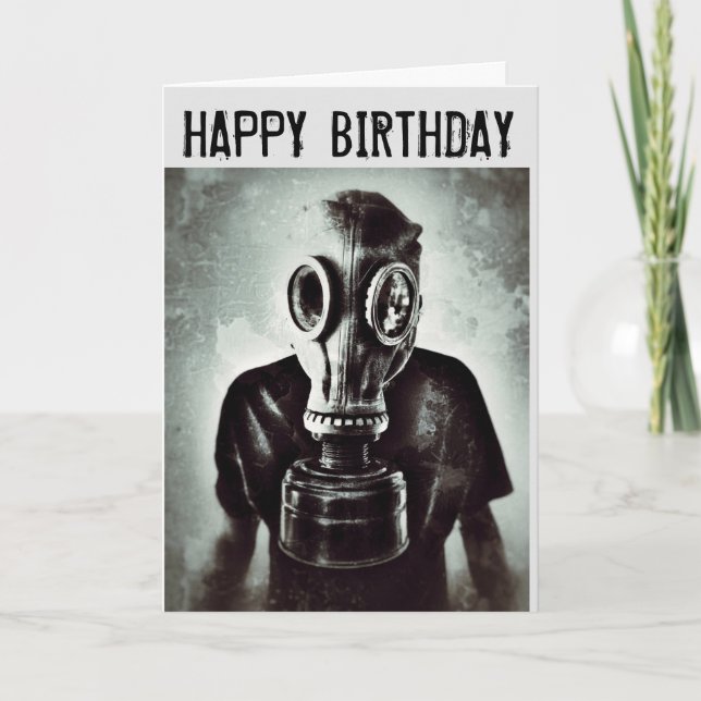 GASMASK HAPPY BIRTHDAY GRATTULATIONSKORT KORT (Framsida)