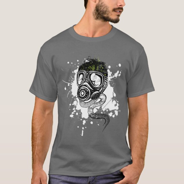 Gasmask & natur på grått t-shirt (Framsida)
