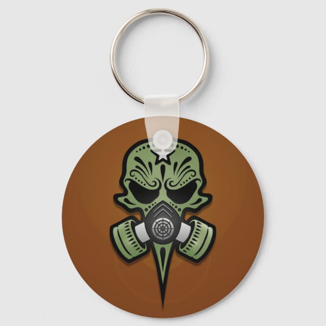 Gasmask Socker Skalle, Grön Nyckelring (Framsida)