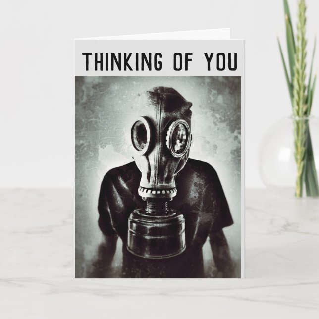 GASMASK TANKAR PÅ DIG GRATTISKORT KORT (Framsida)