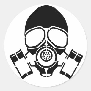 gasmasken stencilerar logotypen runt klistermärke