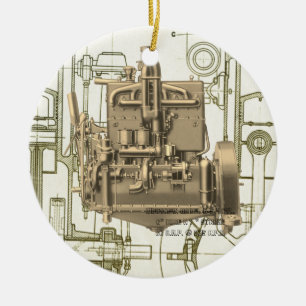 Gasmotor K5 från Wisconsin Motor Milwaukee Wiscons Julgransprydnad Keramik