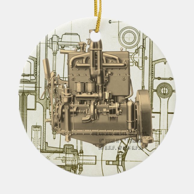 Gasmotor K5 från Wisconsin Motor Milwaukee Wiscons Julgransprydnad Keramik (Framsidan)