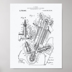 Gasmotorventil 1916 Patent Art White Papper Poster