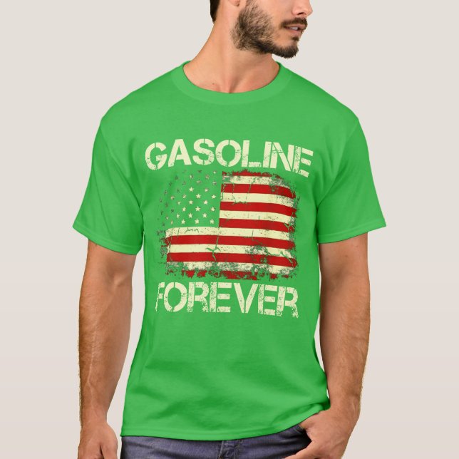 Gasoline Forever Funny Gas Cars Lover USA Flag gif T Shirt (Framsida)
