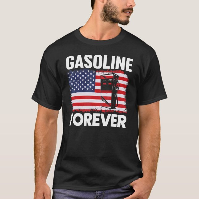 Gasoline Forever Gas Cars Patriotic USA flagga 1 T Shirt (Framsida)