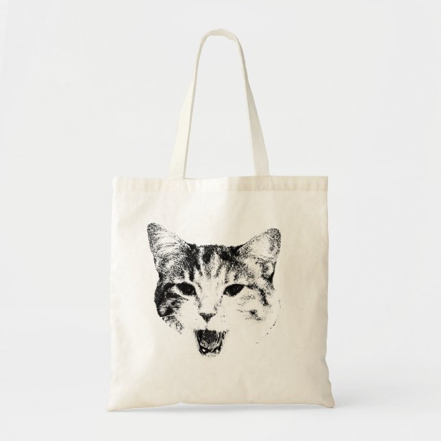 Gäspande katt Siluett – Minimal Sass Edition Tygkasse (Framsidan)