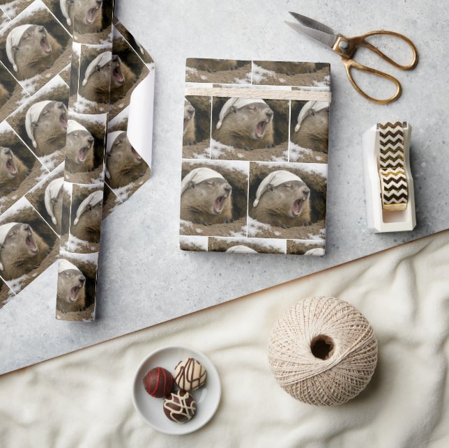 Gäspande murmeldjur som bär en natthätta presentpapper (Hantverk)