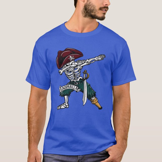 Gasparilla 2020 Dabbing Skeleton Pirat Jolly Roge T Shirt (Framsida)