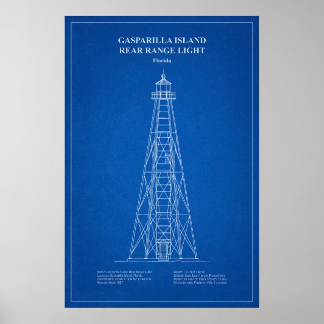 Gasparilla Island Rear Range Light - Florida - AD Poster (Framsidan)