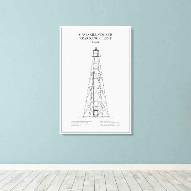 Gasparilla Island Rear Range Light - Florida - BD Canvastryck (Insitu (trägolv))