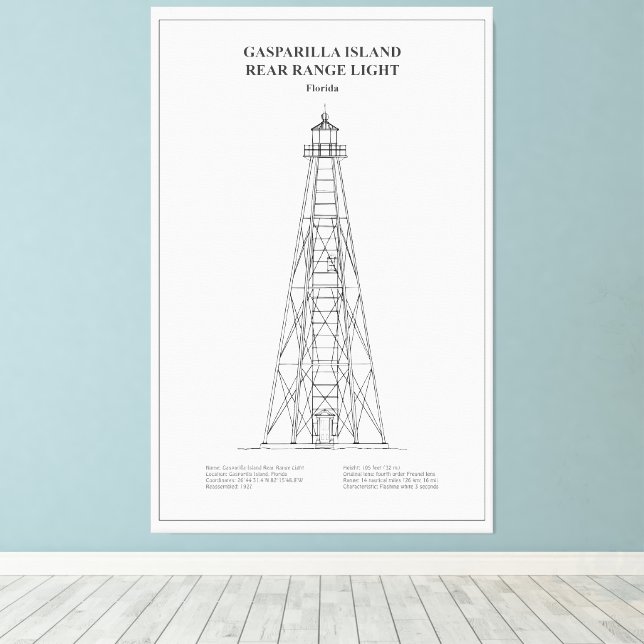 Gasparilla Island Rear Range Light - Florida - BD Canvastryck (Insitu (trägolv))