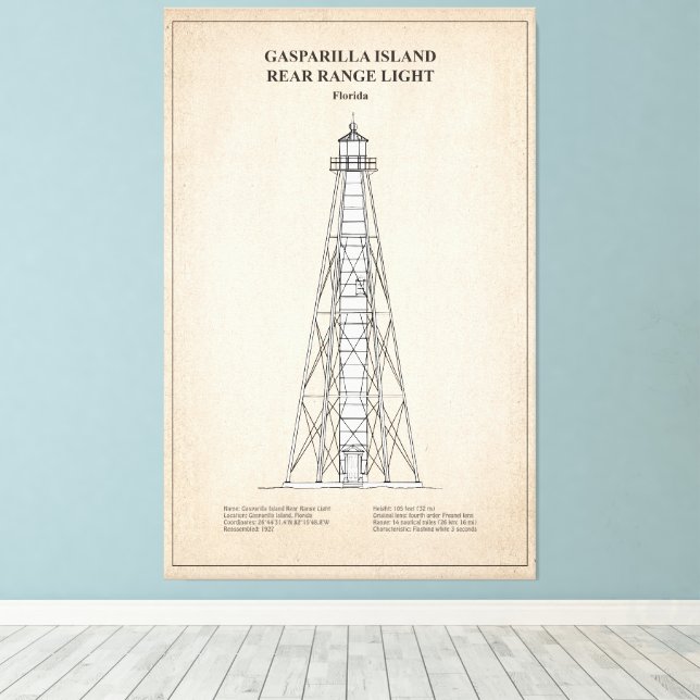 Gasparilla Island Rear Range Light - Florida - SBD Canvastryck (Insitu (trägolv))