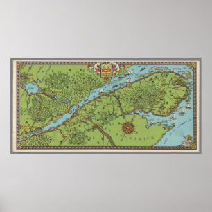 Gaspe Peninsula, Kanada Karta Poster