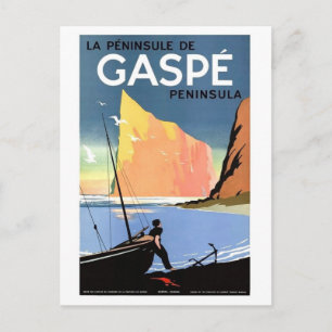 Gaspéhalvön, fiskare på kusten, vintage vykort