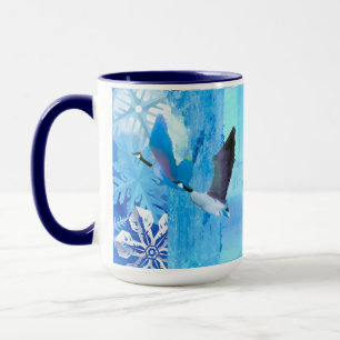 Gäss i Blue Snöflingor Mugg