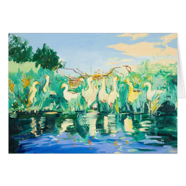 Gäss och ankor vid flodanpassadet hälsningskort (Framsidan Horizontal)