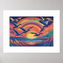 Gäss över stranden vid Sunrise