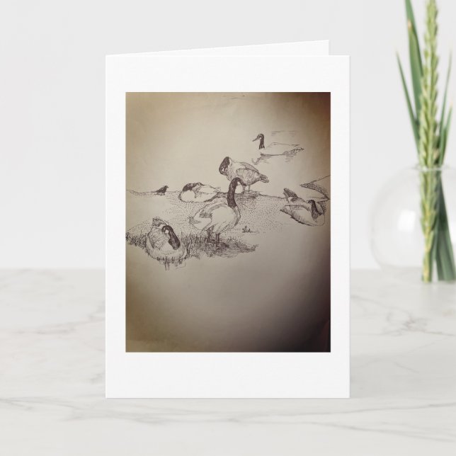 Gäss på stranden kort (Framsida)