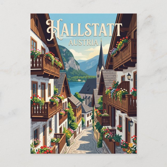 Gasse i Hallstatt Österrike Vykort (Framsida)