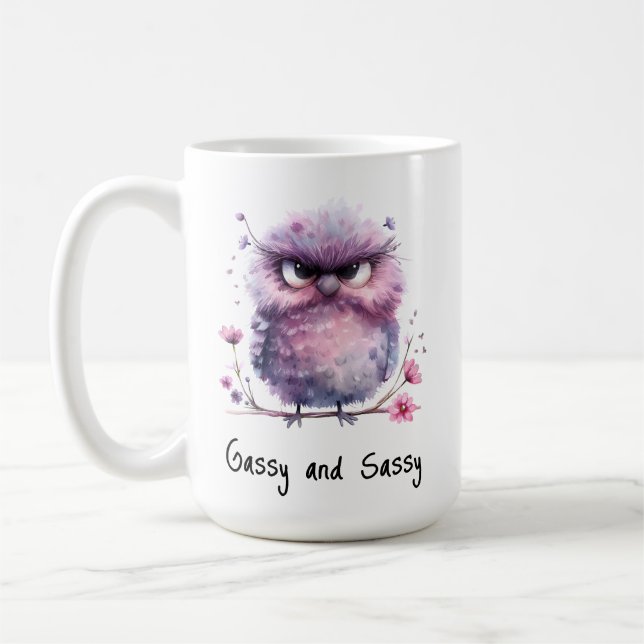 Gassy och Sassy Lila Grumpy Bird Kaffemugg (Vänster)
