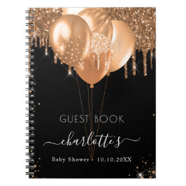 Gäst bok Baby Shower Black guld-ballonger Anteckningsbok