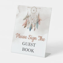 Gäst Bok Baby Shower Dreamcatcher Boho Pastel