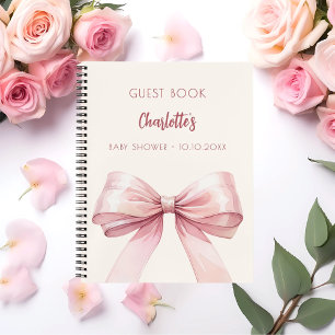Gäst bok Baby Shower  rosa bow beige kräm Anteckningsbok