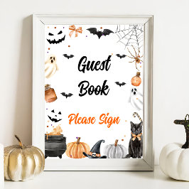 " Gäst Bok " Boo Black Cat Halloween-tecken " Poster