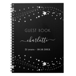 Gäst bok födelsedag svarta silver stjärnor namn anteckningsbok