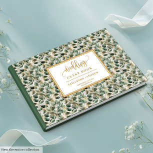 gäst bok i Watercolor boho eucalyptus guld bröllop