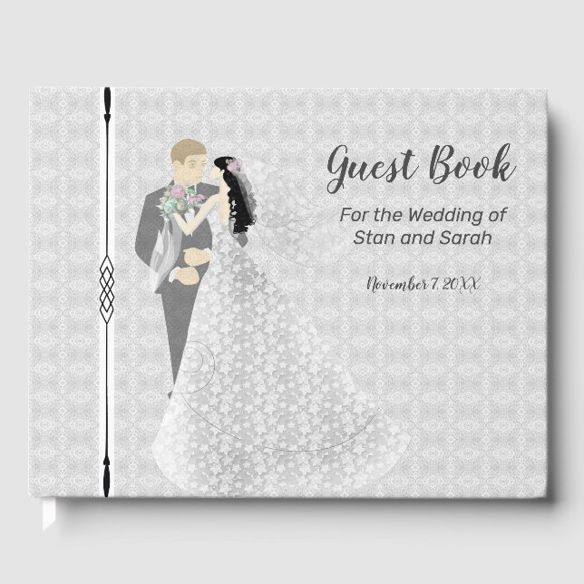 Gäst Bok Illustrated Bride & Groom (Framsida)