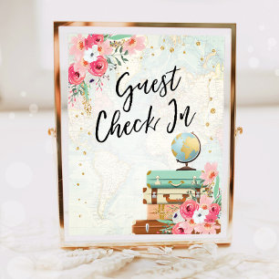 Gäst Checka In Resa Äventyr Rosa Bröllopsfest Poster