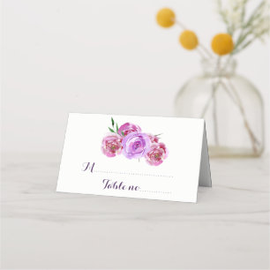Gäst för blommigt plum violet bouquet bröllop placeringskort