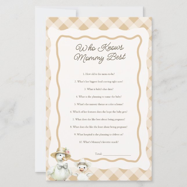 Gäst som känner Mamma Best Baby Shower Game (Framsida)