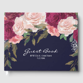 Gästande eleganten bok i blommigt bröllop