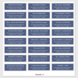 Gästare marinblå typografi bröllop adress klistermärken