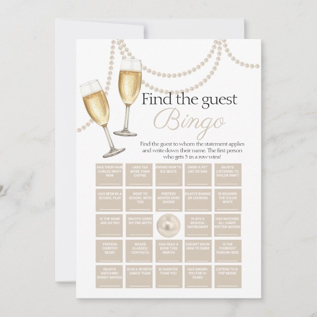 Gästbingo Pearls Prosecco-spelkort Inbjudningar (Framsida)