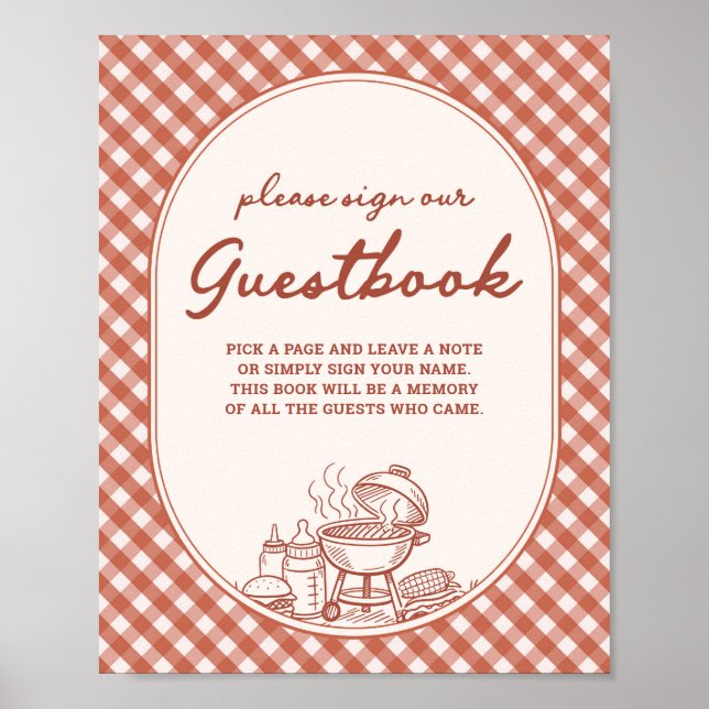 Gästbok  Baby Q BBQ Par Baby Shower Poster (Framsidan)