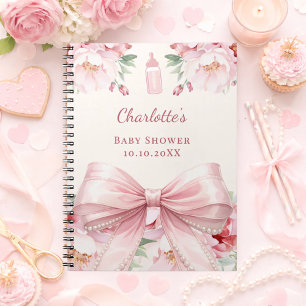 Gästbok Baby Shower rosa båge blommor flicka Anteckningsbok