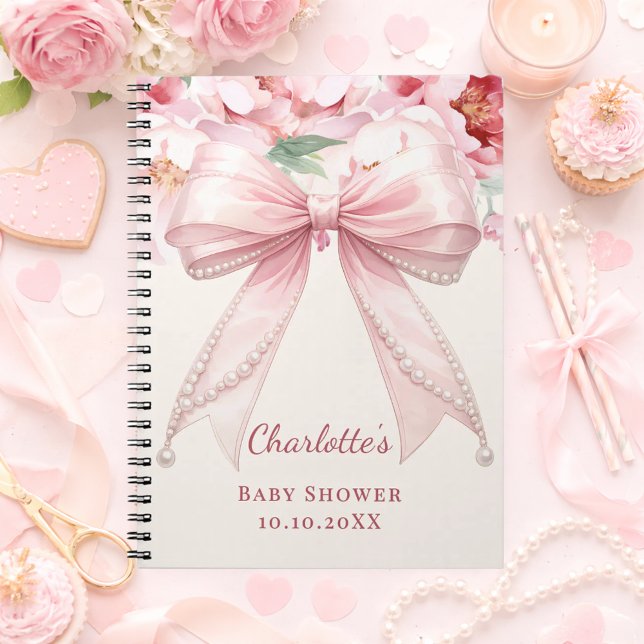 Gästbok Baby Shower rosa båge blommor prisvärd Anteckningsbok (Skapare uppladdad)